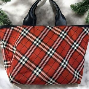 Burberry Blue Label Red Nova Check Vintage Mini Tote with COA - Like New